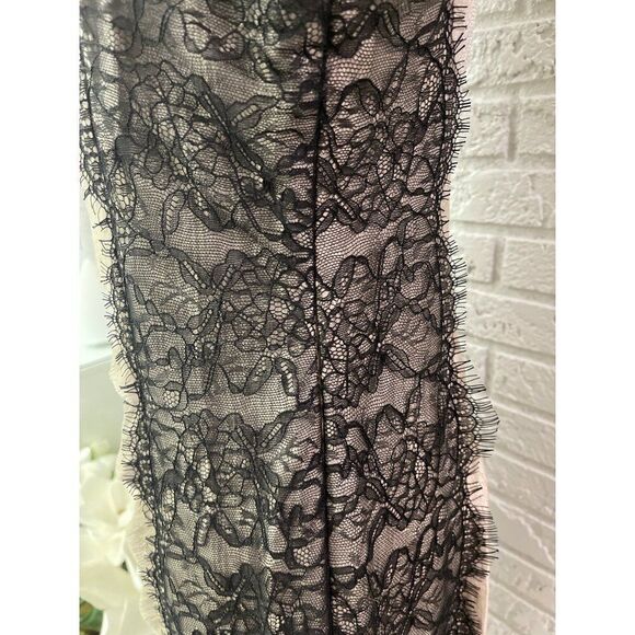 London Times Women  Sleeveless Layered Tan Black Lace Shift Knee Length Dress Si - Picture 5 of 9